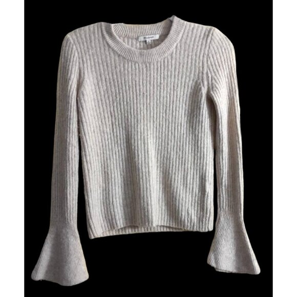 Madewell Wool Blend Flared Sleeve Lightweight Fall School Sweater Sz XS Oatmeal - Picture 5 of 12